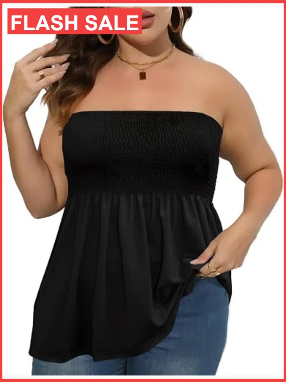 Plus Size Strapless Tube Top Loose Fit Sleeveless Summer Cami Tunic Blouse